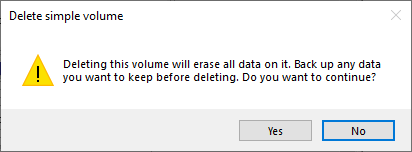 try to delete volume under Windows