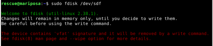 fdisk output